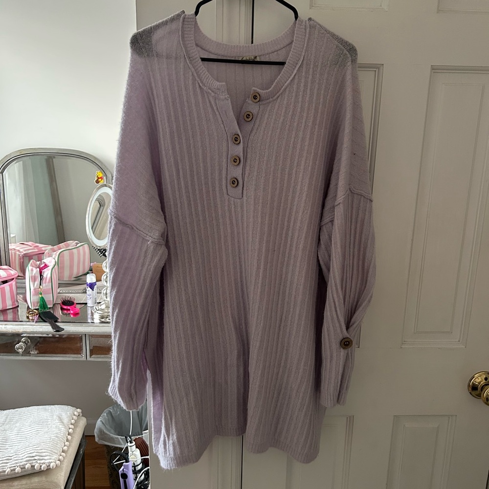 Free People Lavender Sweater with Button Detail